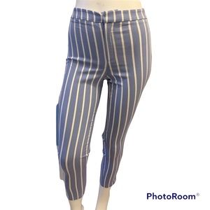 Forever 21 Sky Blue White Vertical Stripe Stretch Crop Pants - Size Small